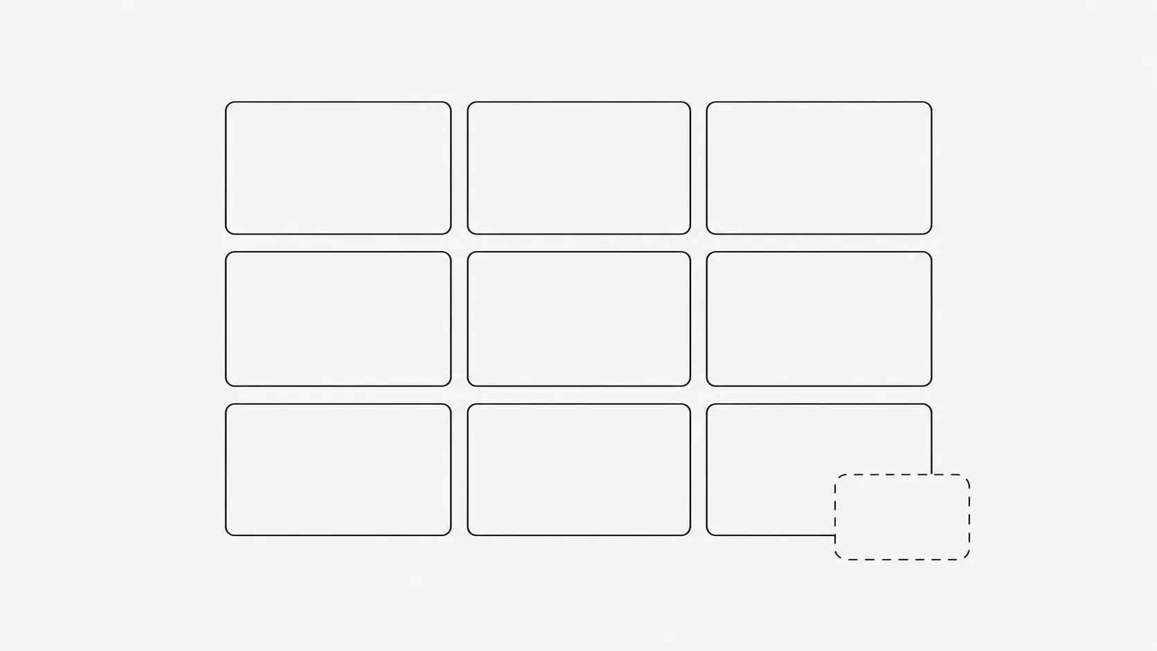 A line diagram of a grid of empty video call tiles with one tile in the corner drawn as a mirrored duplicate of another