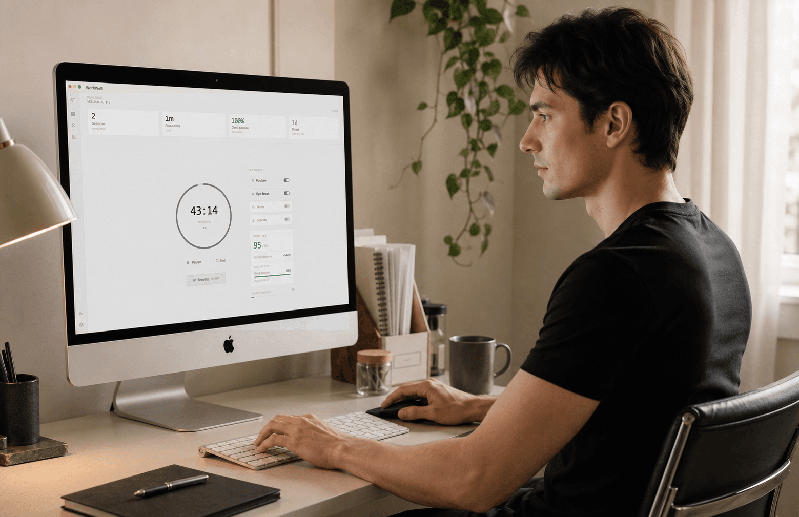 WorkWell running on a desktop while someone works